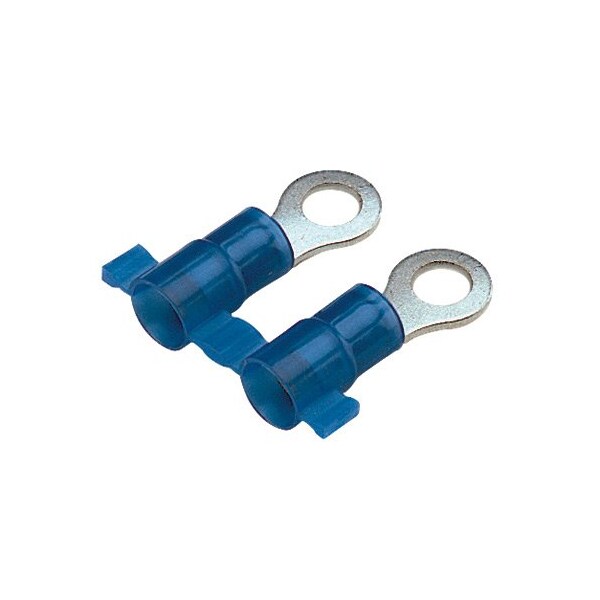 Ring Terminal, #8 Stud Size, 14 AWG, 600 V, Nylon Insulated, Blue, 3000 PK